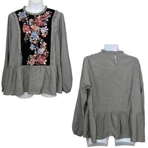 Savanna Jane Floral Embroidered Striped Long Sleeve Peasant Top Size 2X NWT